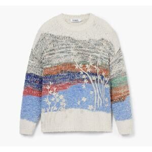 Desigual. Colorful Knit Pullover Sweater Floral Oversized Women's size Large
